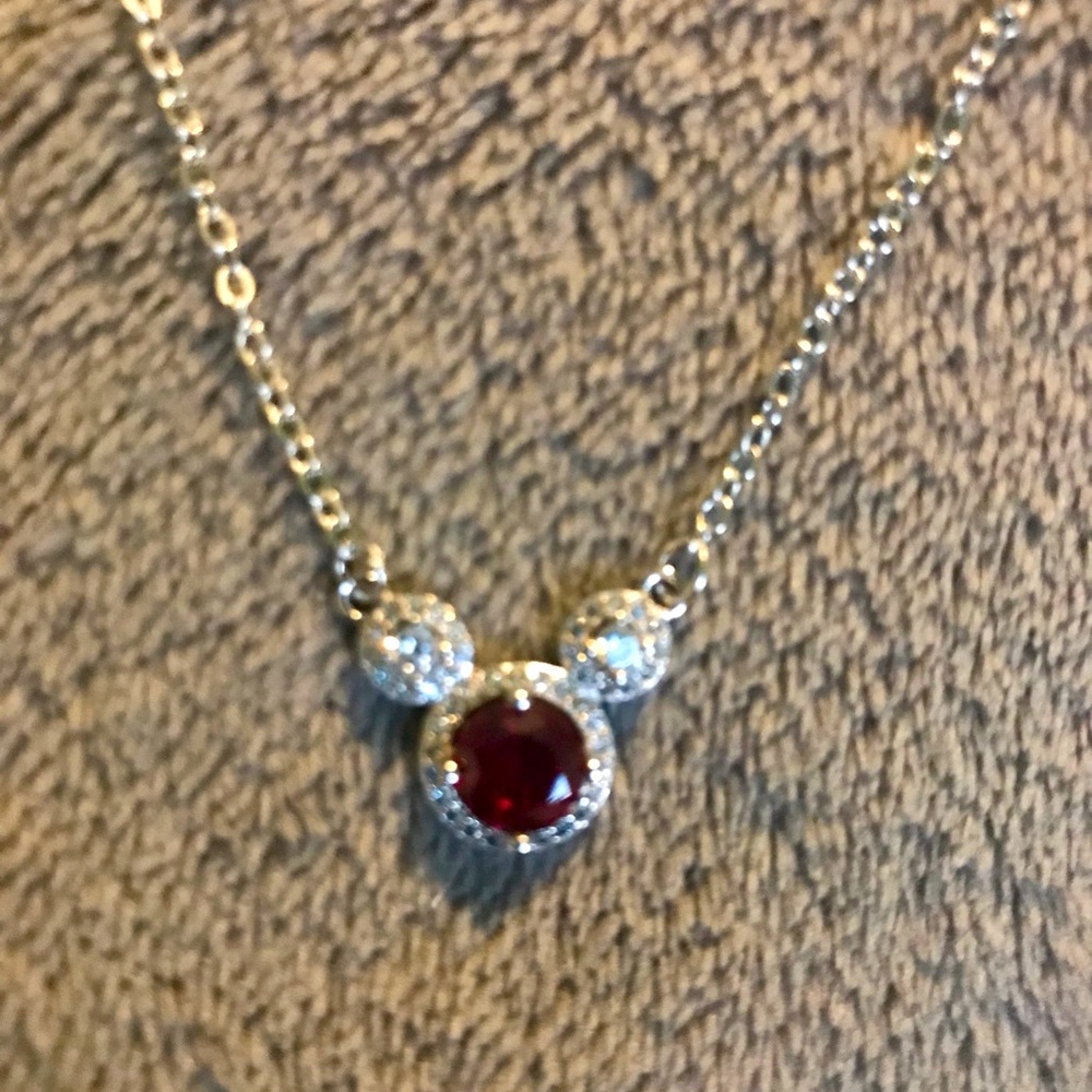 Red Moissanite Mouse Silver Necklace